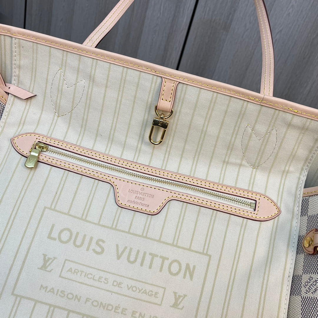 M40995, N41361 white check-apricot all-steel hardware 💯✅🎀🎀 classic shopping bag 💋31cm 💋LV Louis Vuitton new Neverfull new interpretation of classic handbag,