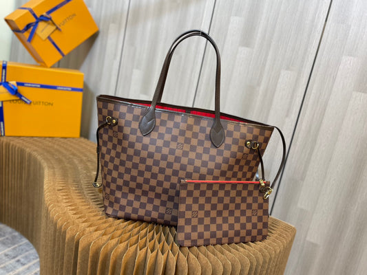 N41358 Brown-Red All-Steel Hardware 💯✅🎀🎀 Classic Shopping Bag 💋31cm 💋LV Louis Vuitton New Neverfull New Interpretation of Classic Handbag,