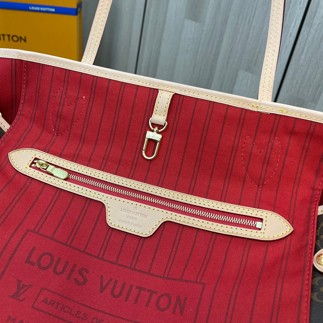 M41177 Presbyopia-Red All-Steel Hardware 💯✅🎀🎀 Classic Shopping Bag 💋31cm 💋LV Louis Vuitton New Neverfull New Interpretation of Classic Handbag,