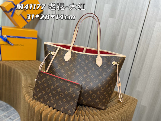 M41177 Presbyopia-Red All-Steel Hardware 💯✅🎀🎀 Classic Shopping Bag 💋31cm 💋LV Louis Vuitton New Neverfull New Interpretation of Classic Handbag,